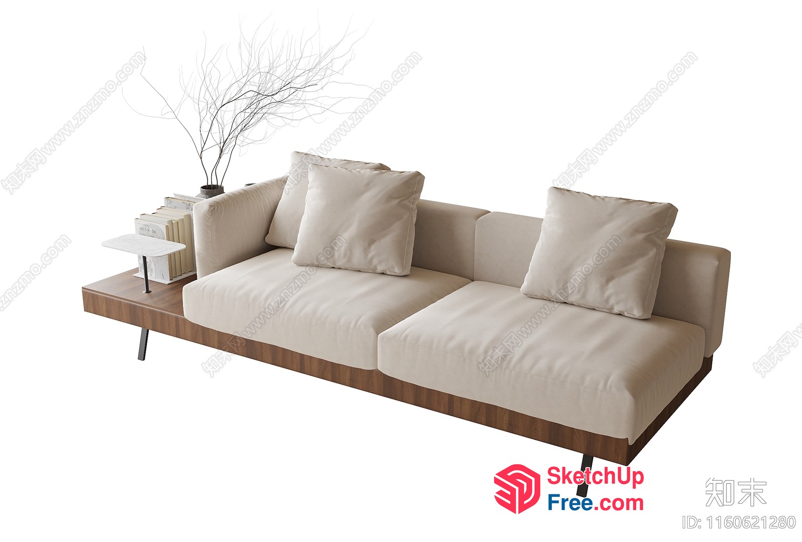 Minimalist Style Modern L-Shaped Sofa With Wooden Base 3D SketchUp File
