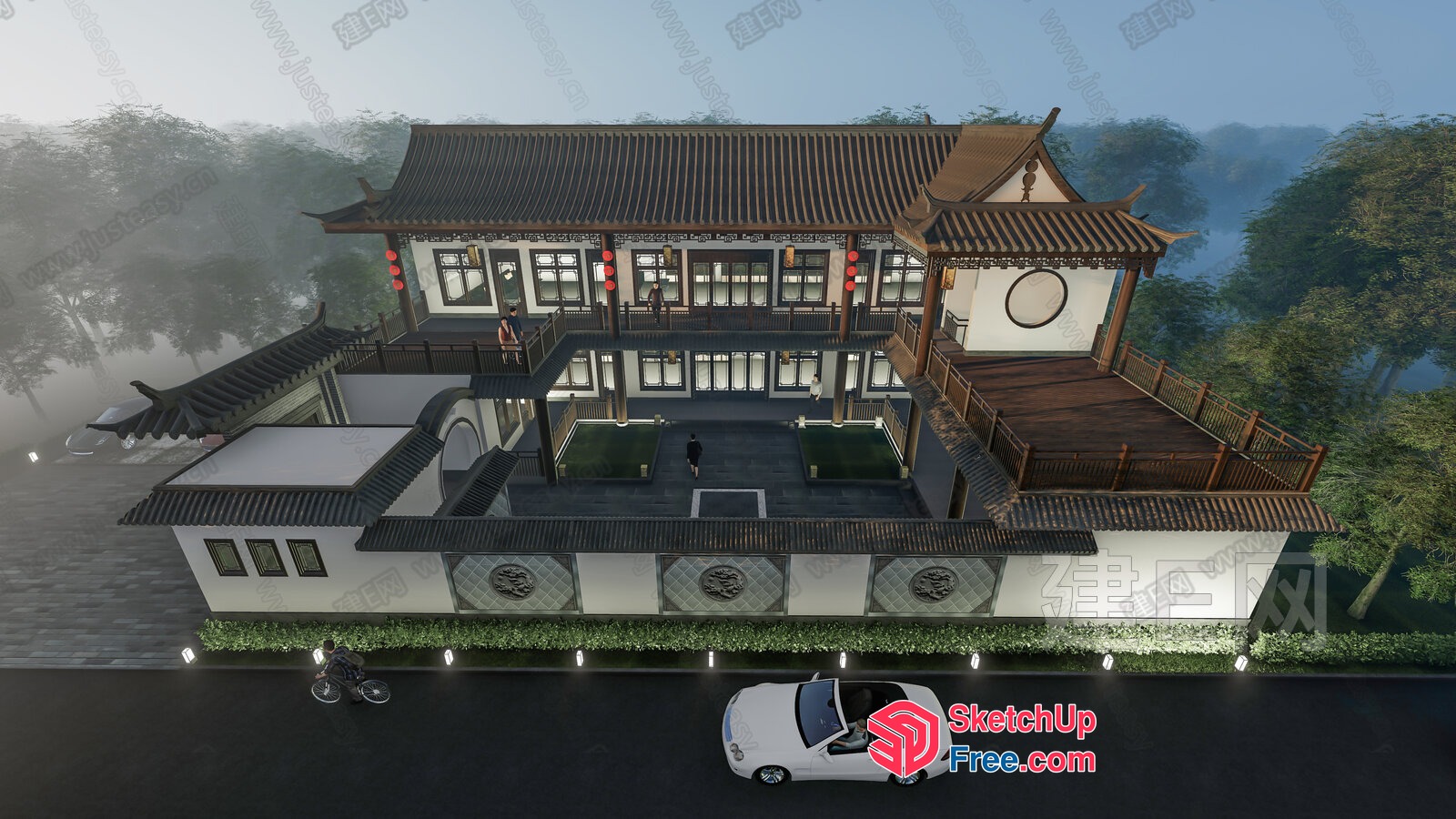 Traditional Chinese Villa With Balcony And Roof Synthesis 3D SketchUp File