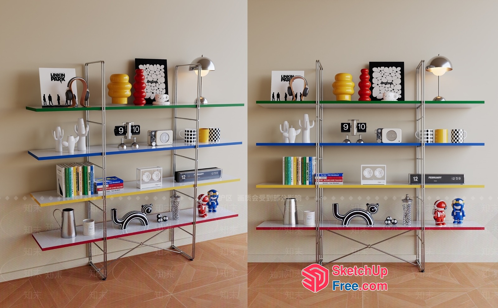 Colorful Shelving Unit With Various Decorative Items 3D SketchUp File