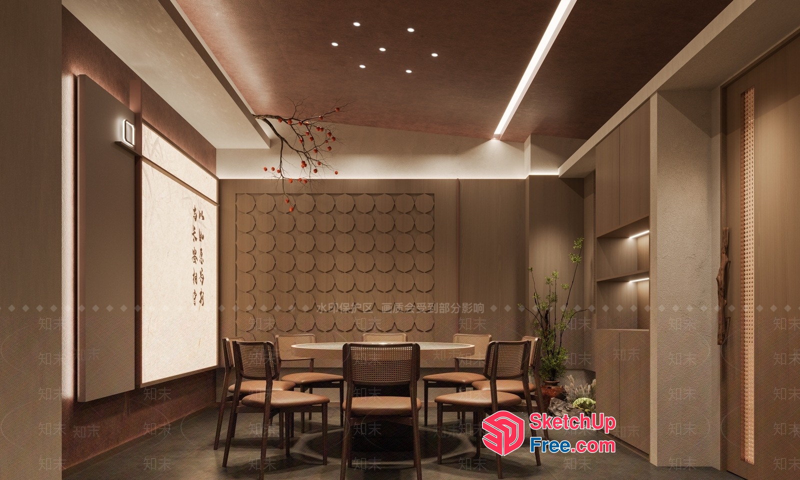 Elegant And Modern Asian-Inspired Dining Room 3D SketchUp File