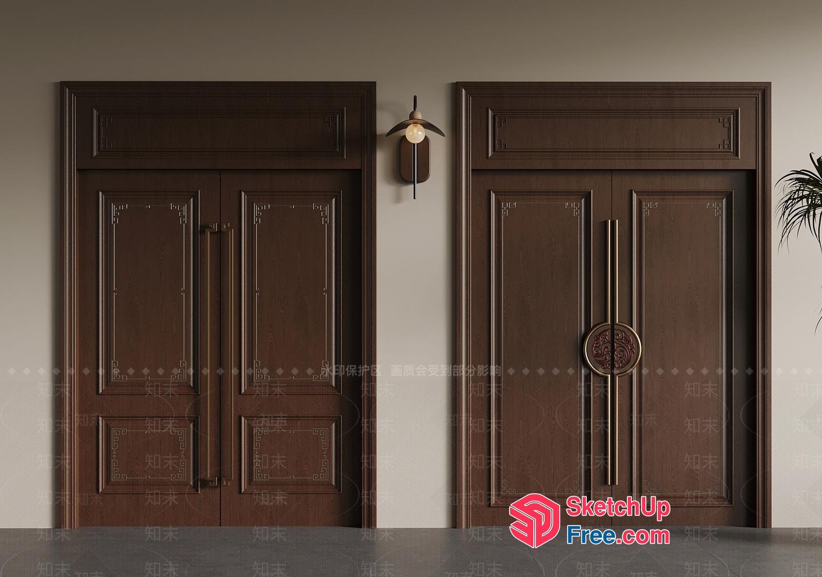 Ornate Wooden Double Doors With Intricate Carvings 3D SketchUp File