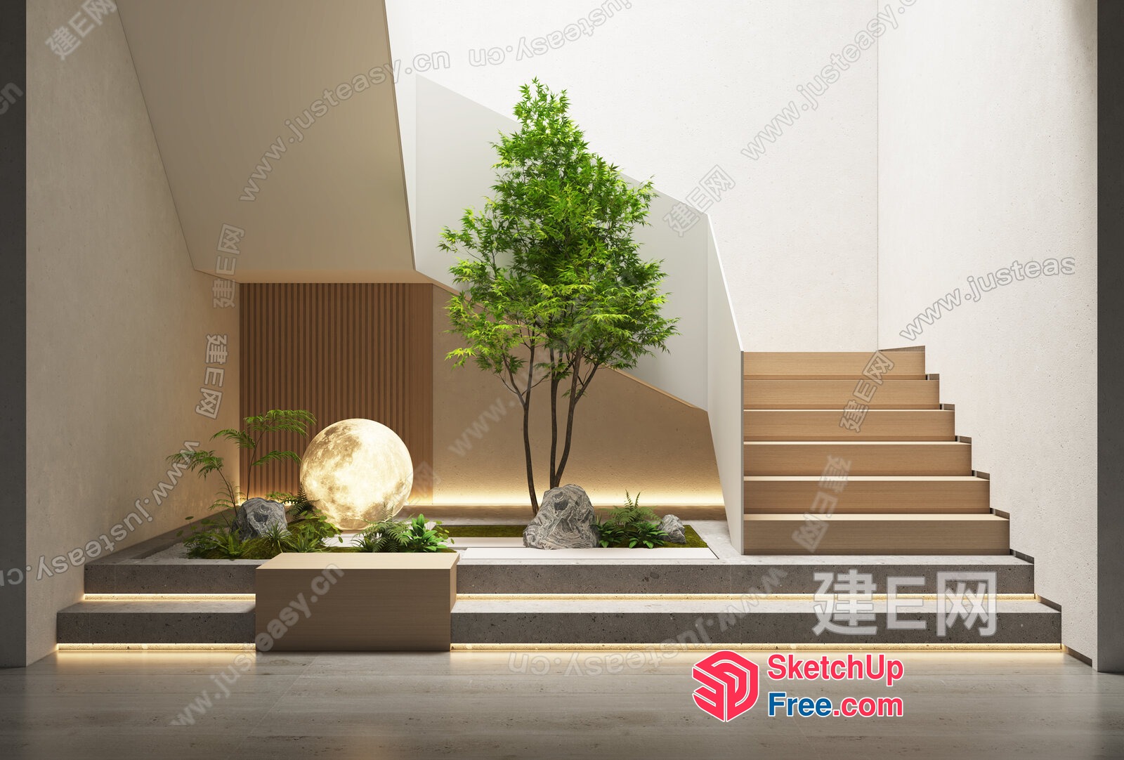 Elegant Staircase With Minimalist Decor And Natural Accents 3D SketchUp File