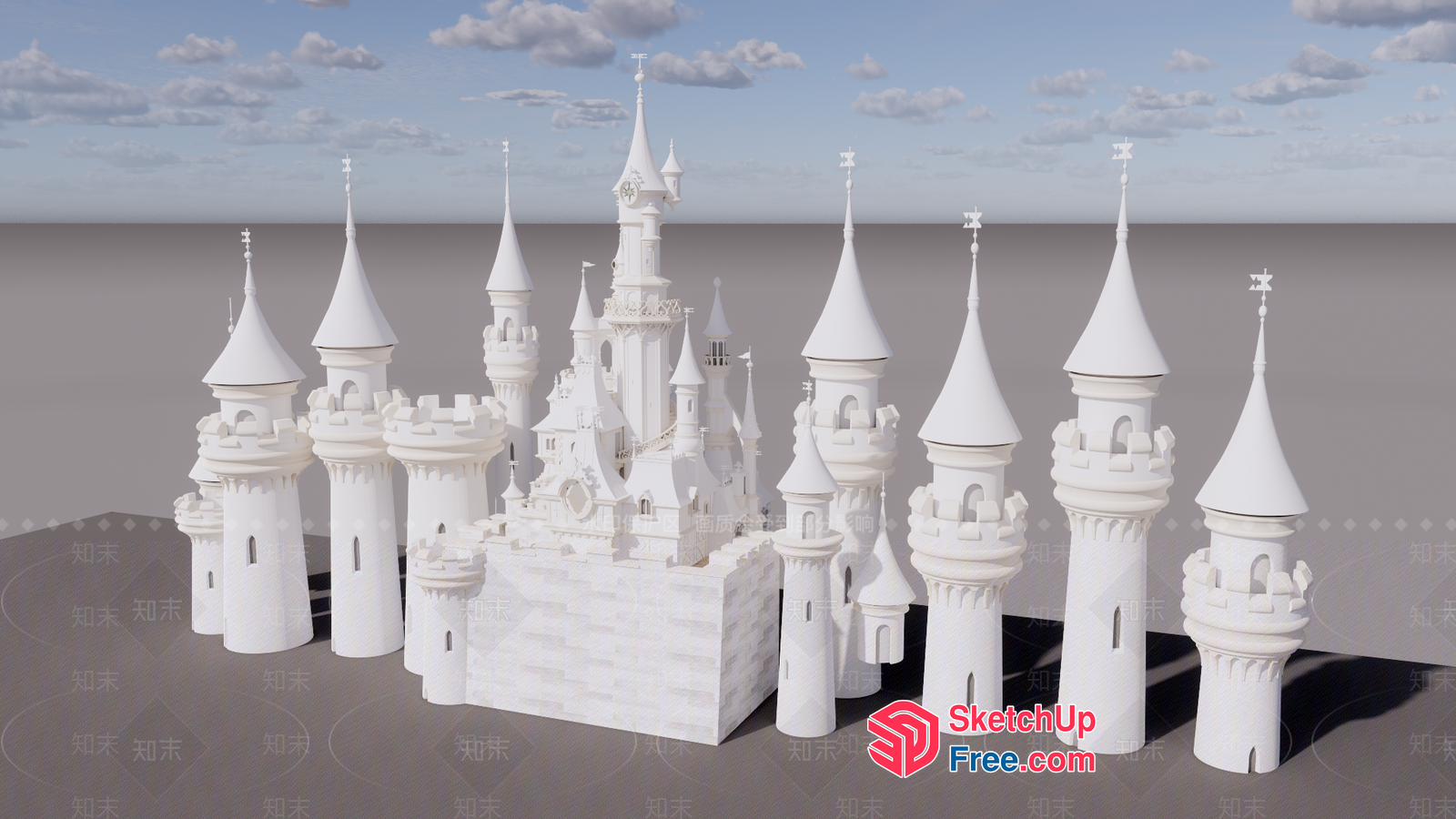 Fantasy White Castle With Towers 3D SketchUp File