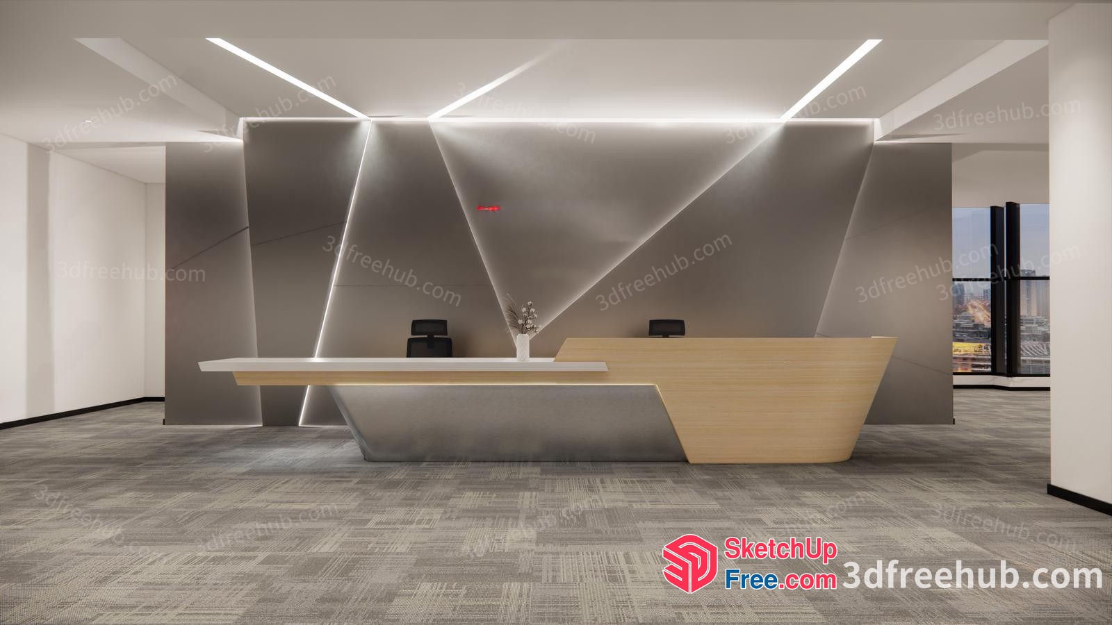 Modern Office Reception Area With Sleek Desk 3D SketchUp File