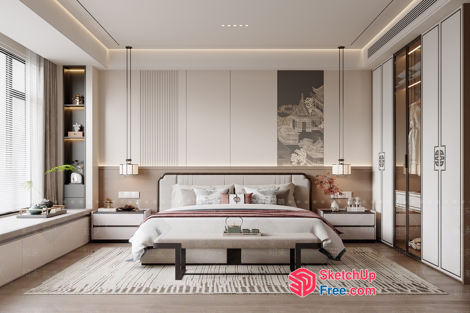 Modern Japanese-Style Bedroom Interior 3D SketchUp File