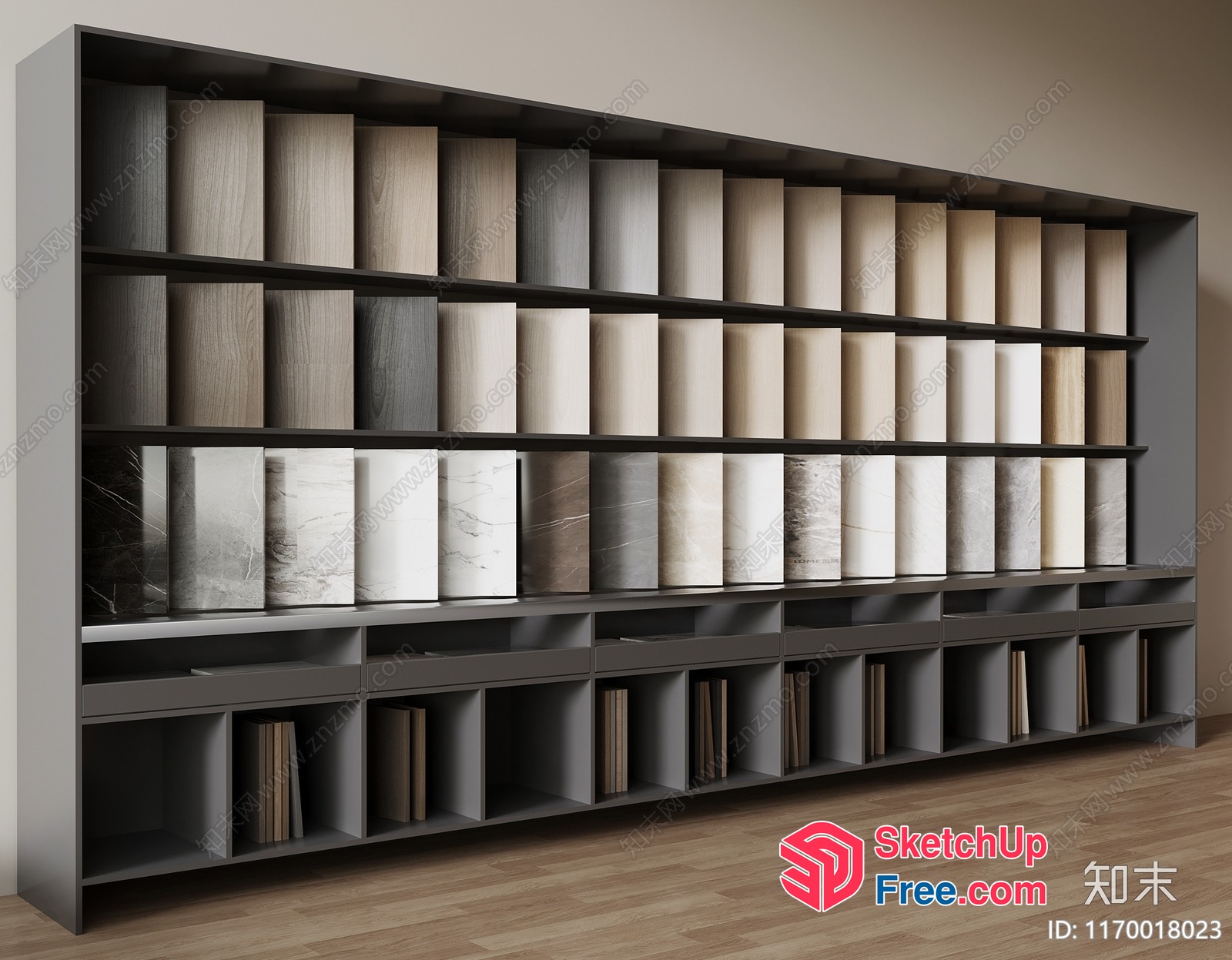 Large Bookcase With Multiple Shelves And Cubbies 3D SketchUp File