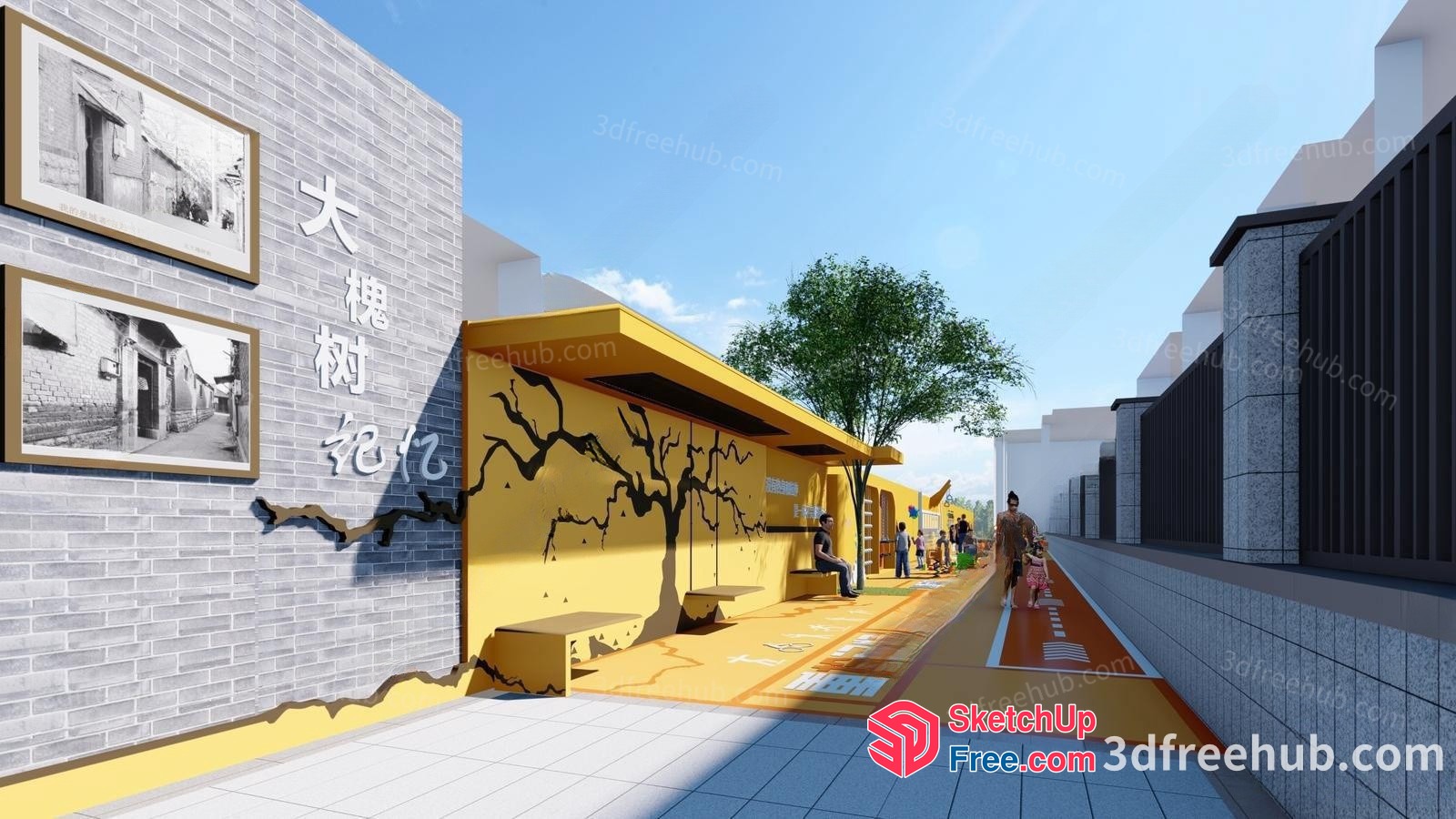 Outdoor Seating Area With Unique Artistic Wall Features 3D SketchUp File