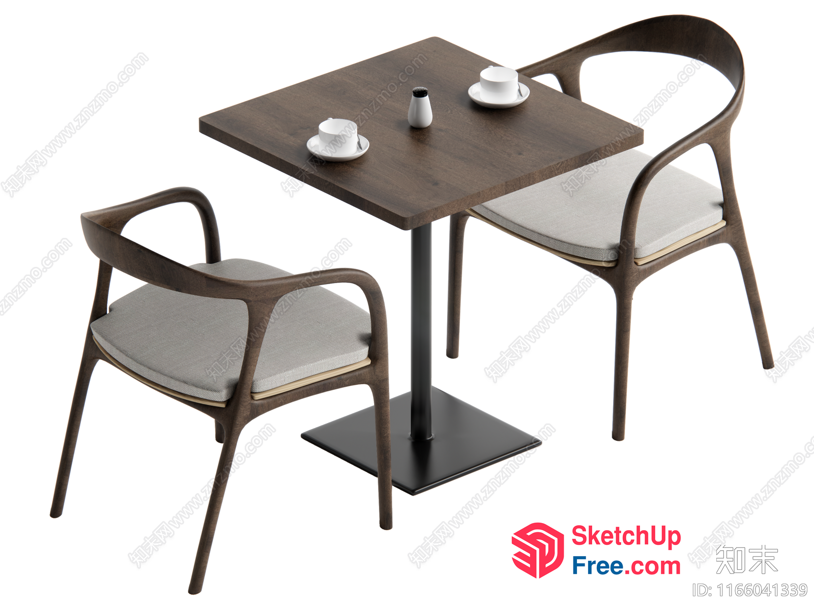 Wooden Dining Table With Two Chairs 3D SketchUp File
