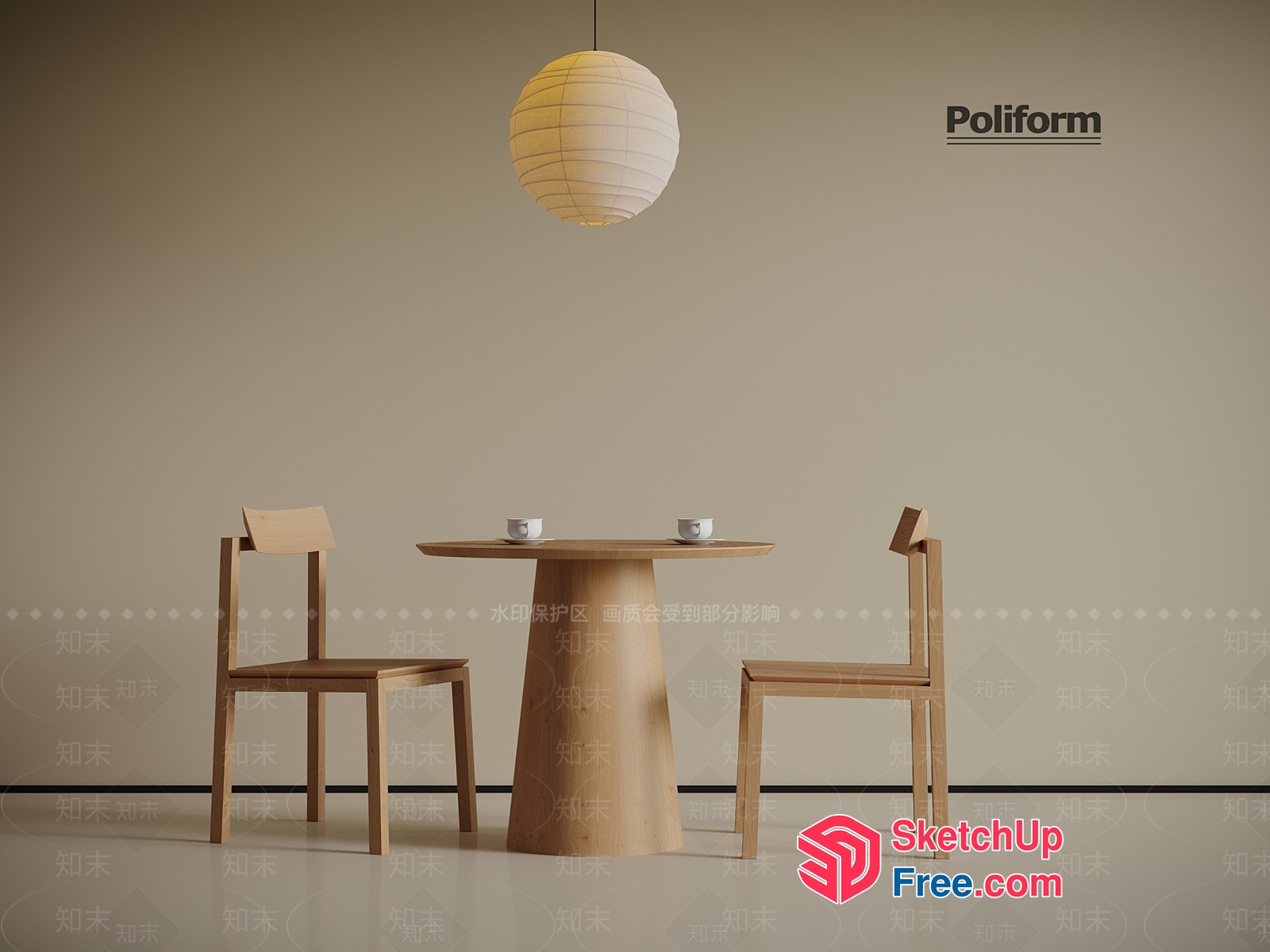 Minimalist Japanese Style Dining Room With Pillar Table And Chairs 3D SketchUp File