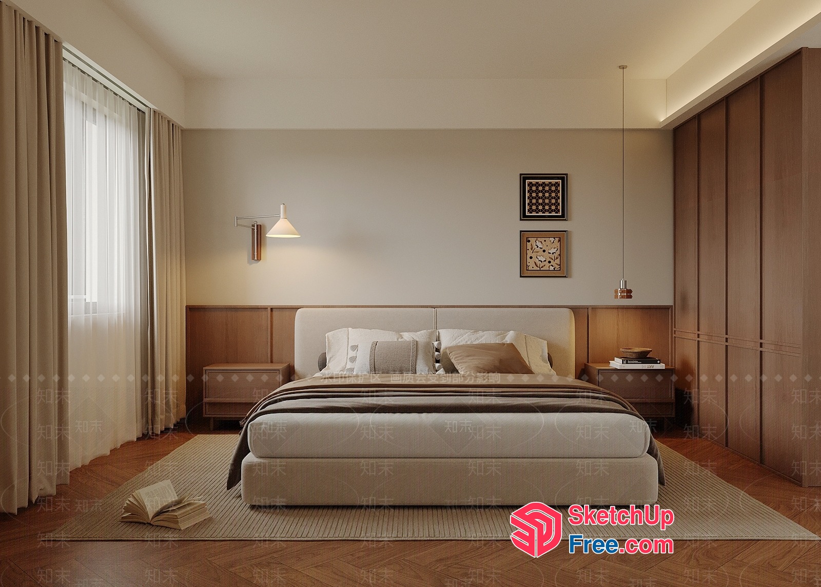 Modern Minimalist Bedroom With Beige And Brown Accents 3D SketchUp File