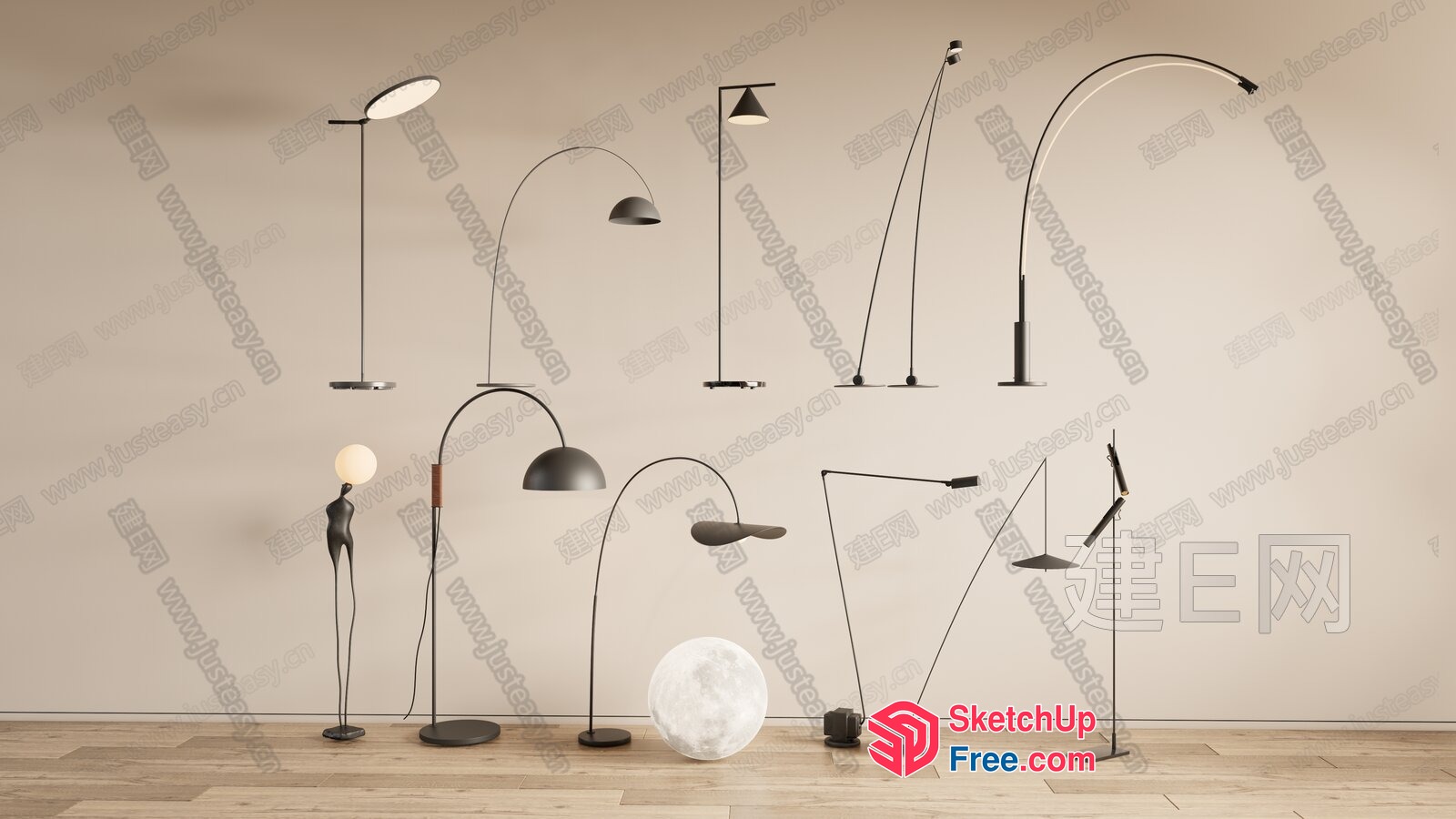 Black Metal And White Globe Floor Lamps 3D SketchUp File