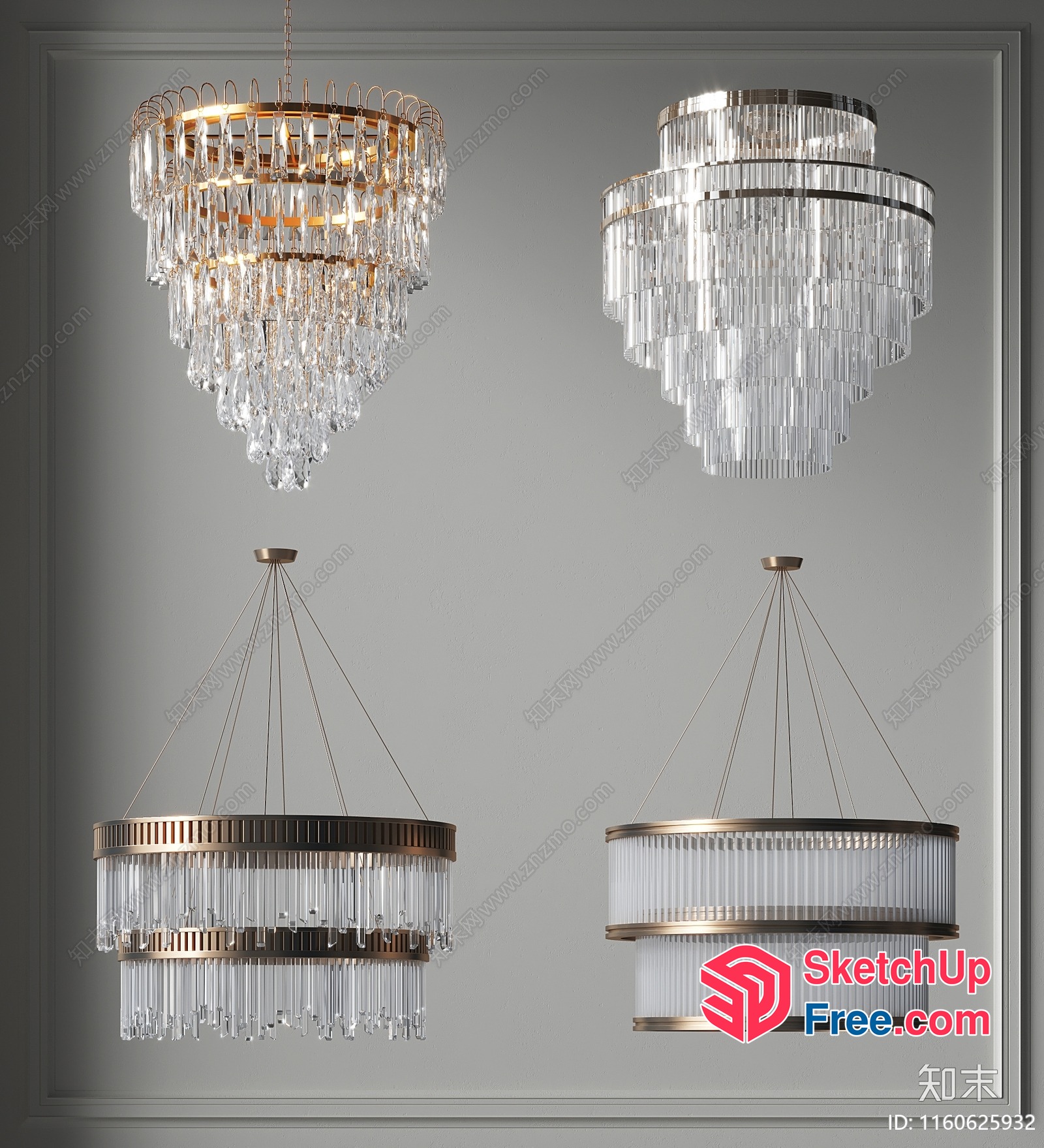Elegant Crystal Chandeliers In A Classic Setting 3D SketchUp File