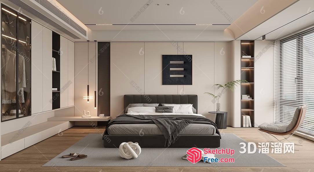 Modern Bedroom With Grey And White Decor 3D SketchUp File