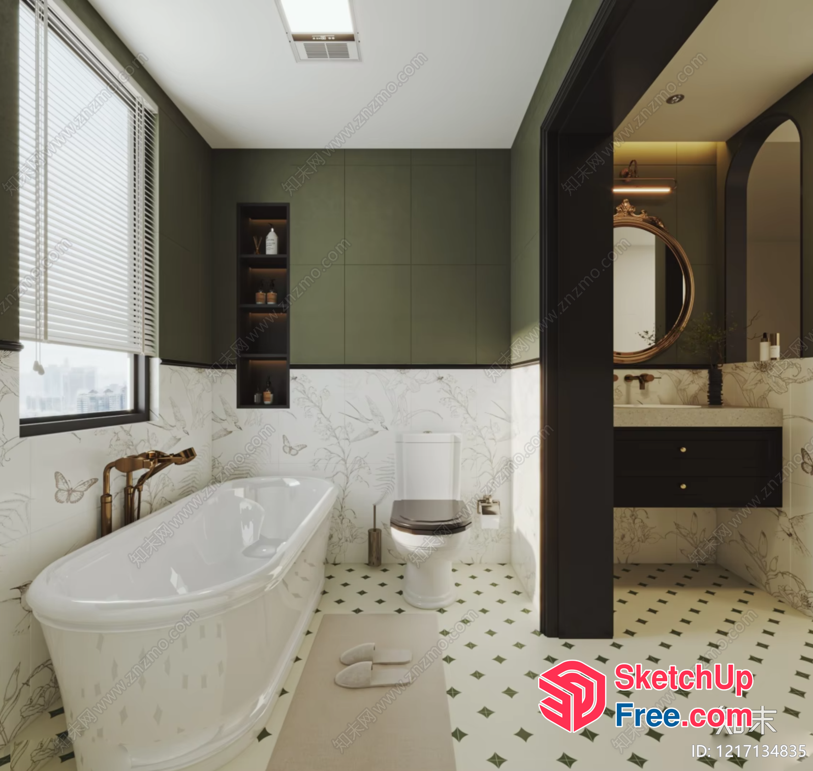 Elegant White Bathtub In A Luxurious Bathroom Setting 3D SketchUp File