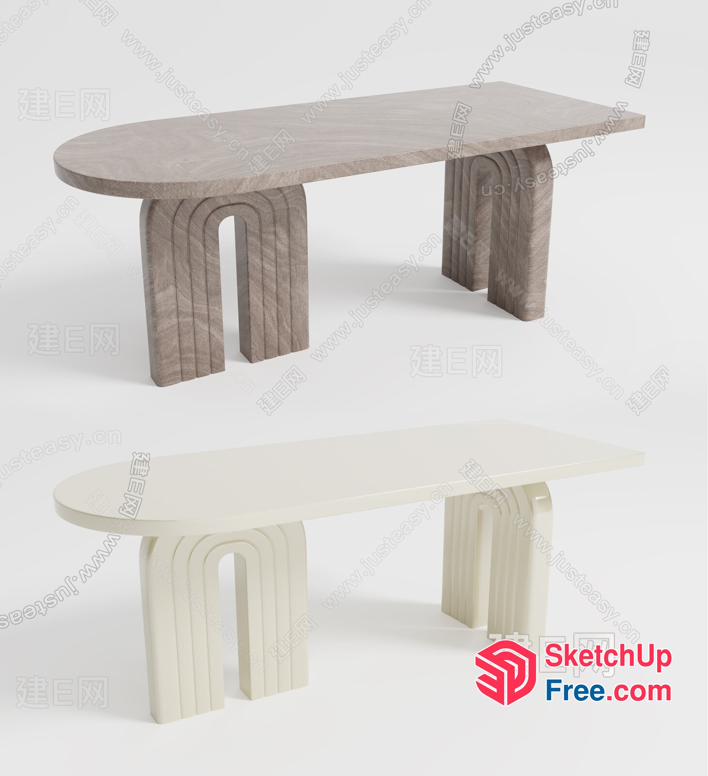 Elegant White And Grey Marble Bench 3D SketchUp File