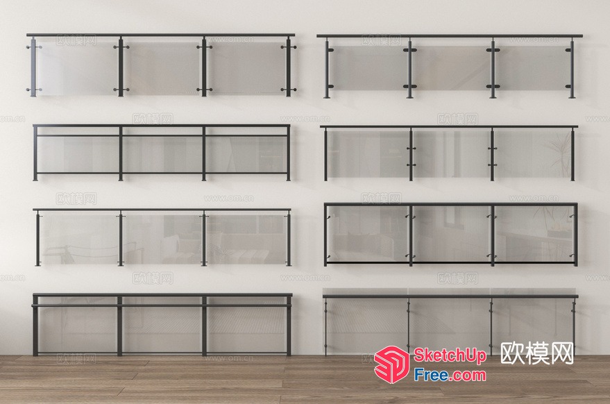 Modern Glass Railing With Sleek Black Frame 3D SketchUp File