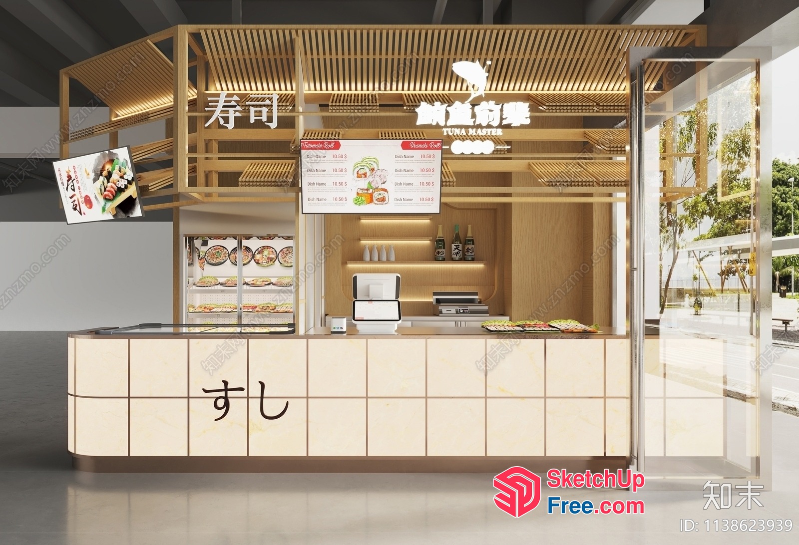 Japanese Food Stall With Menu Board And Counter 3D SketchUp File