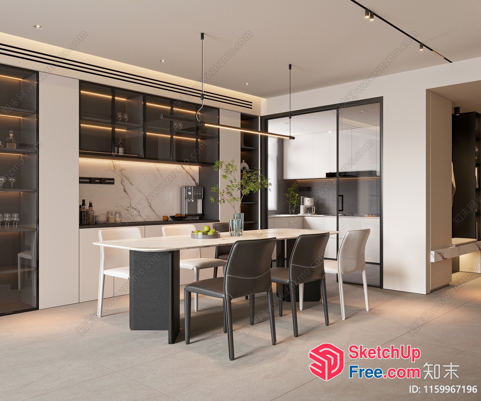 Minimalist Modern Kitchen Dining Room Interior 3D SketchUp File