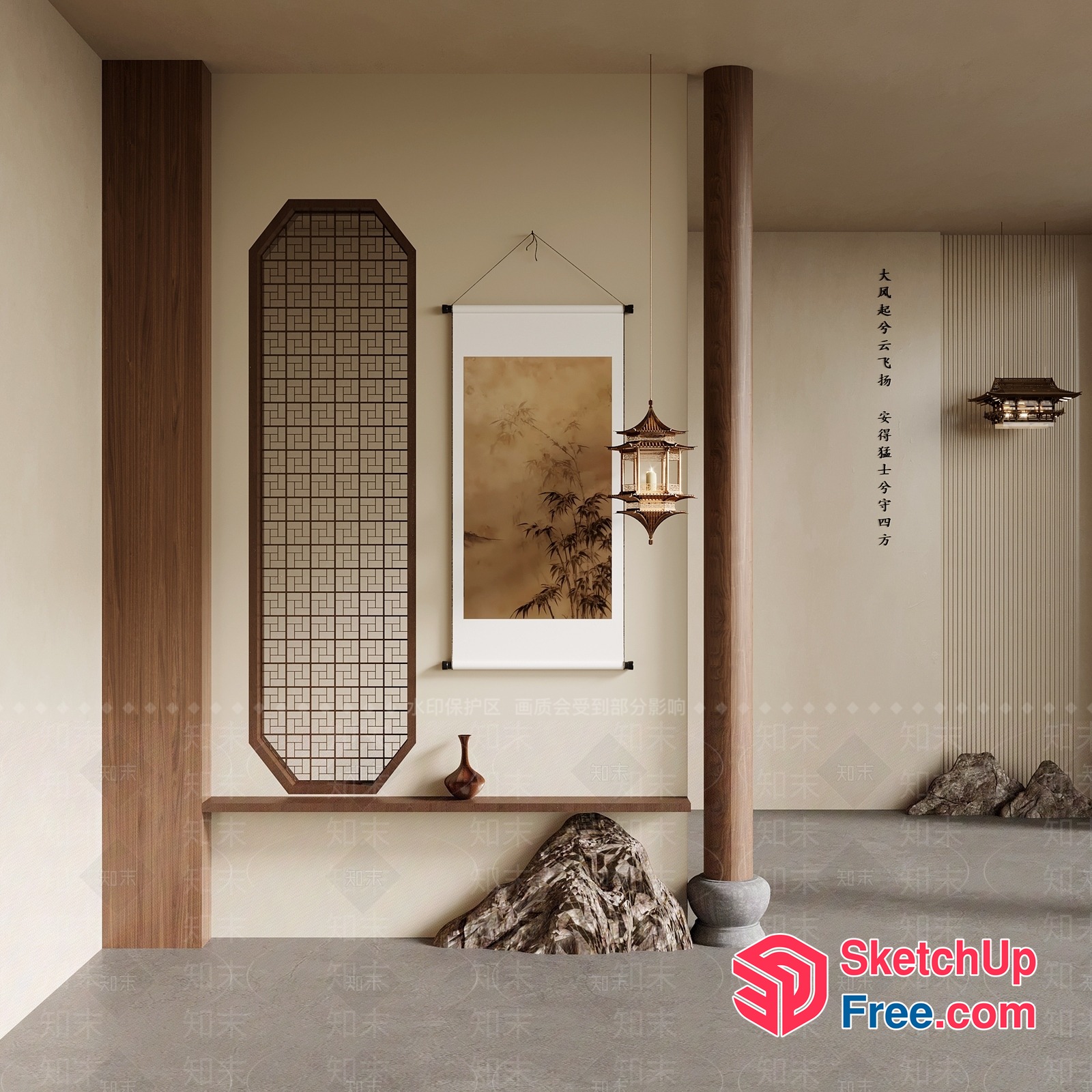 Elegant Asian-Inspired Interior Decor 3D SketchUp File