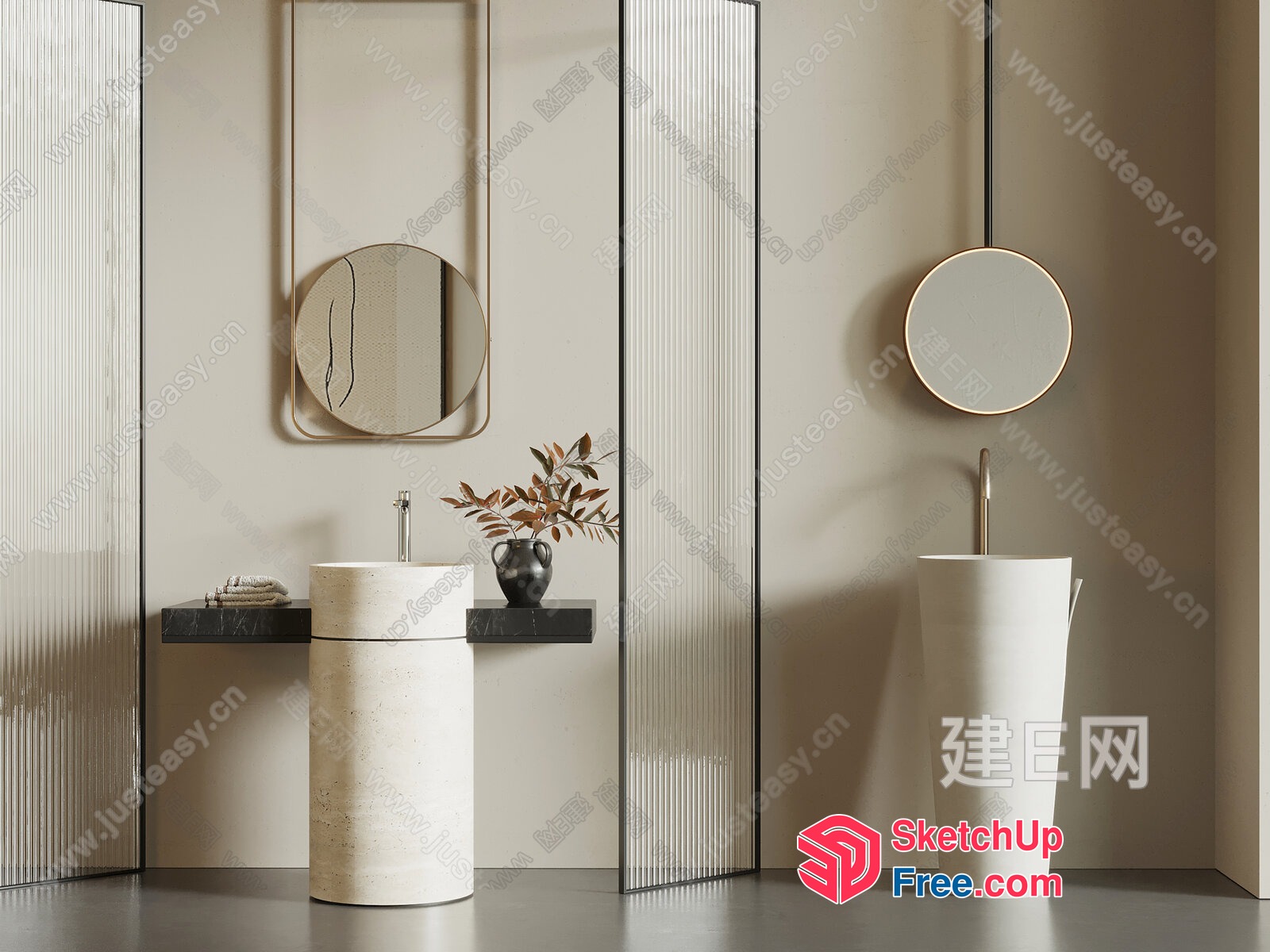 Minimalist Bathroom Interior With Creamy Style Elements 3D SketchUp File
