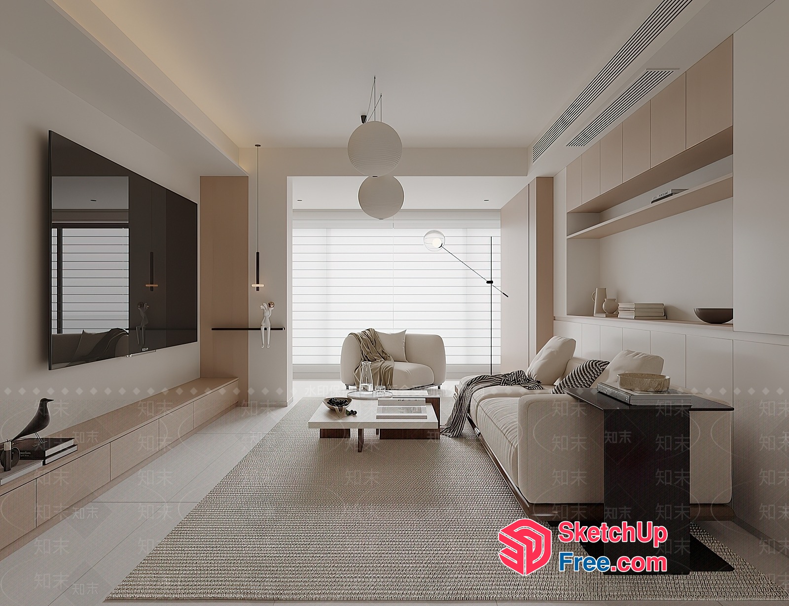 Minimalist Japanese Style Living Room With Neutral Tones 3D SketchUp File