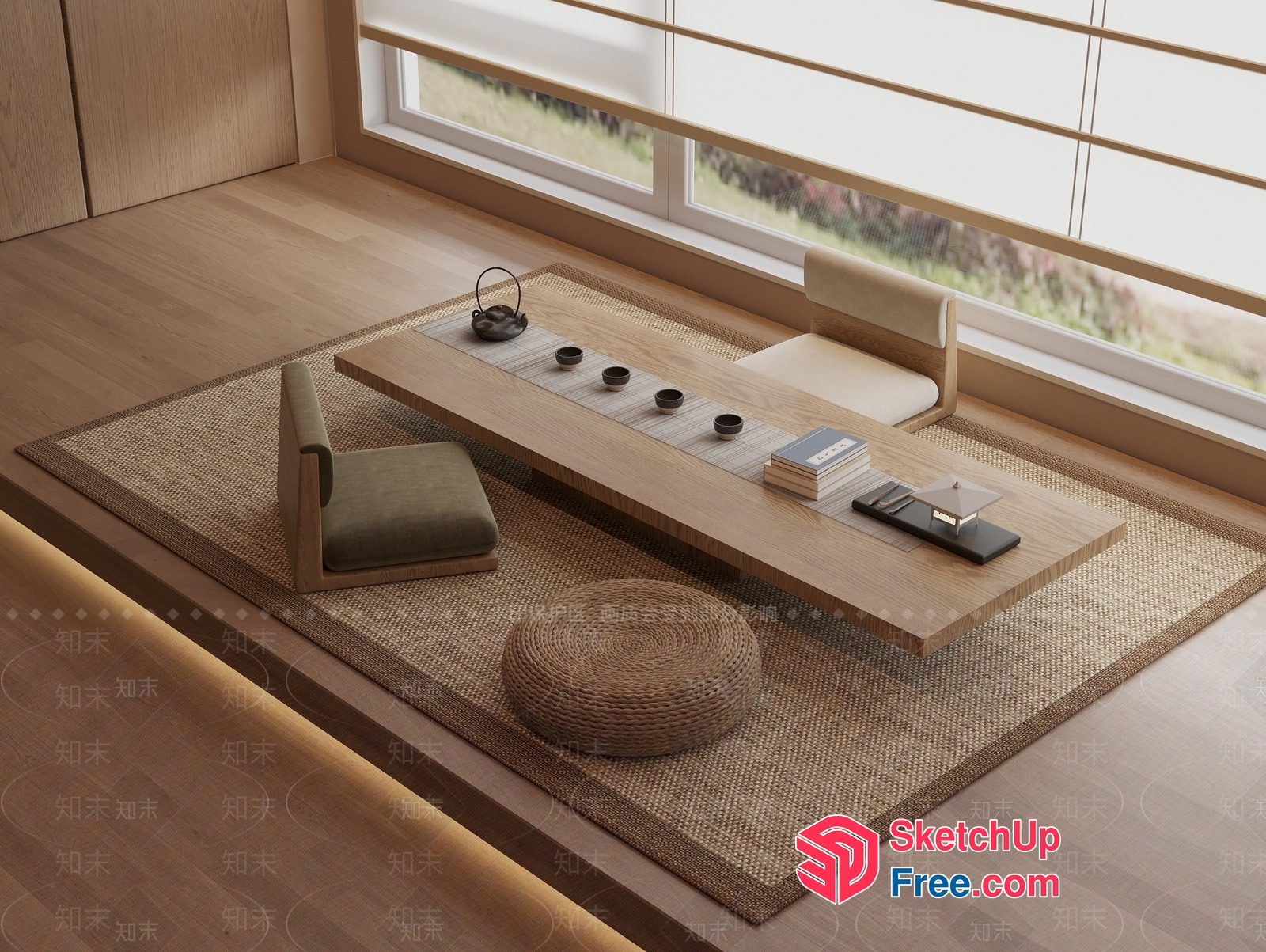 Minimalist Japanese Style Living Room With Natural Materials 3D SketchUp File