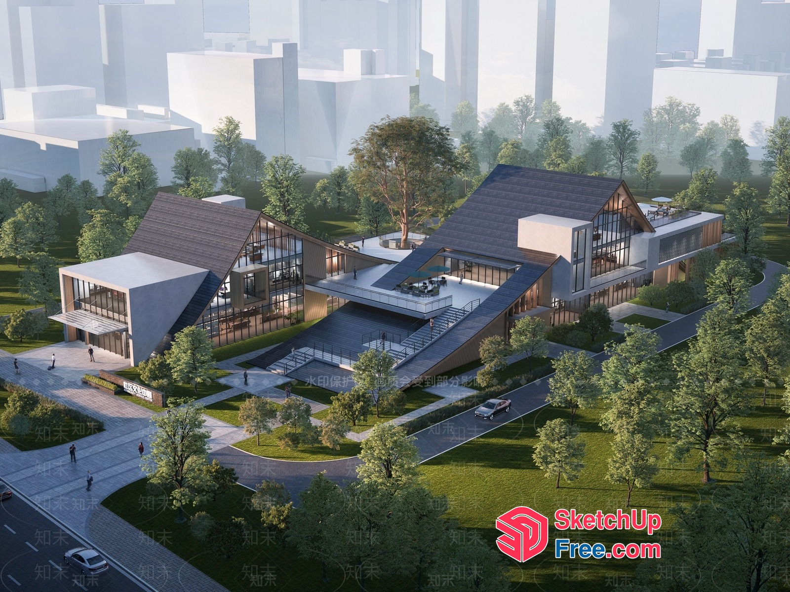 Modern Villa Exterior Design With Sleek Roof Synthesis 3D SketchUp File