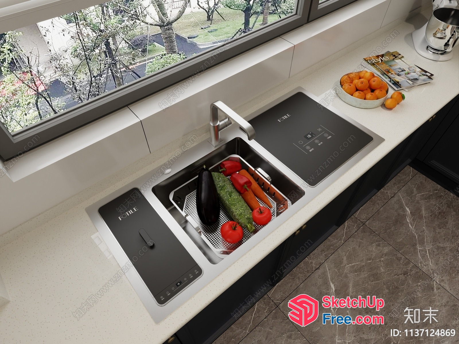 Modern Kitchen Sink With Vegetable Storage 3D SketchUp File
