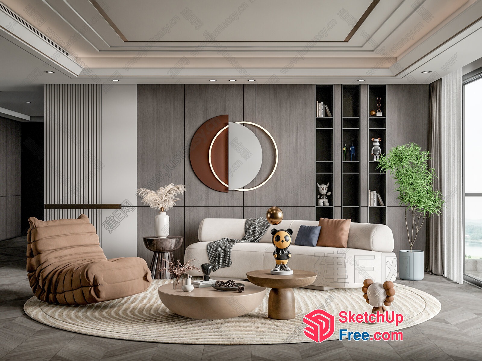 Modern Living Room With Neutral Color Scheme And Abstract Art 3D SketchUp File