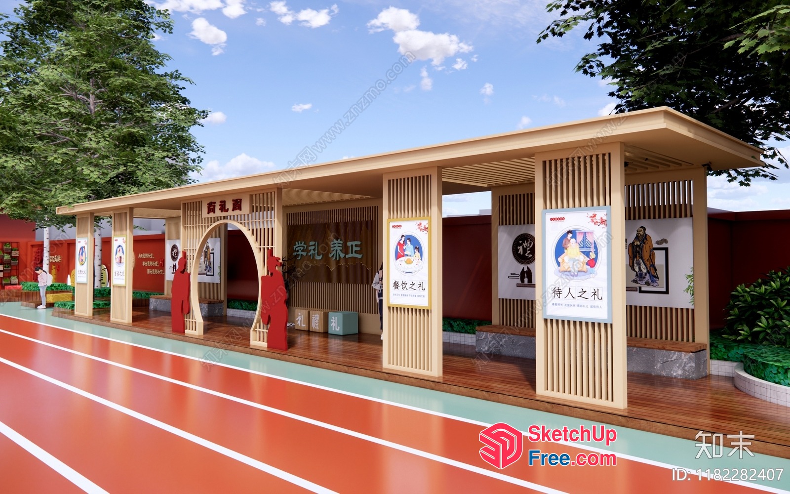 Asian-Inspired Public Gathering Space 3D SketchUp File