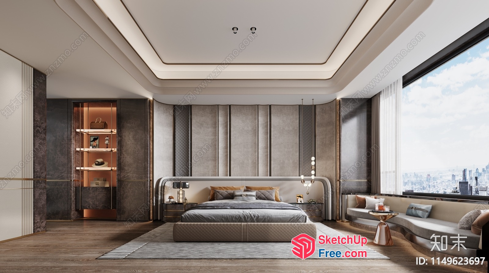Luxurious Modern Bedroom With City View 3D SketchUp File