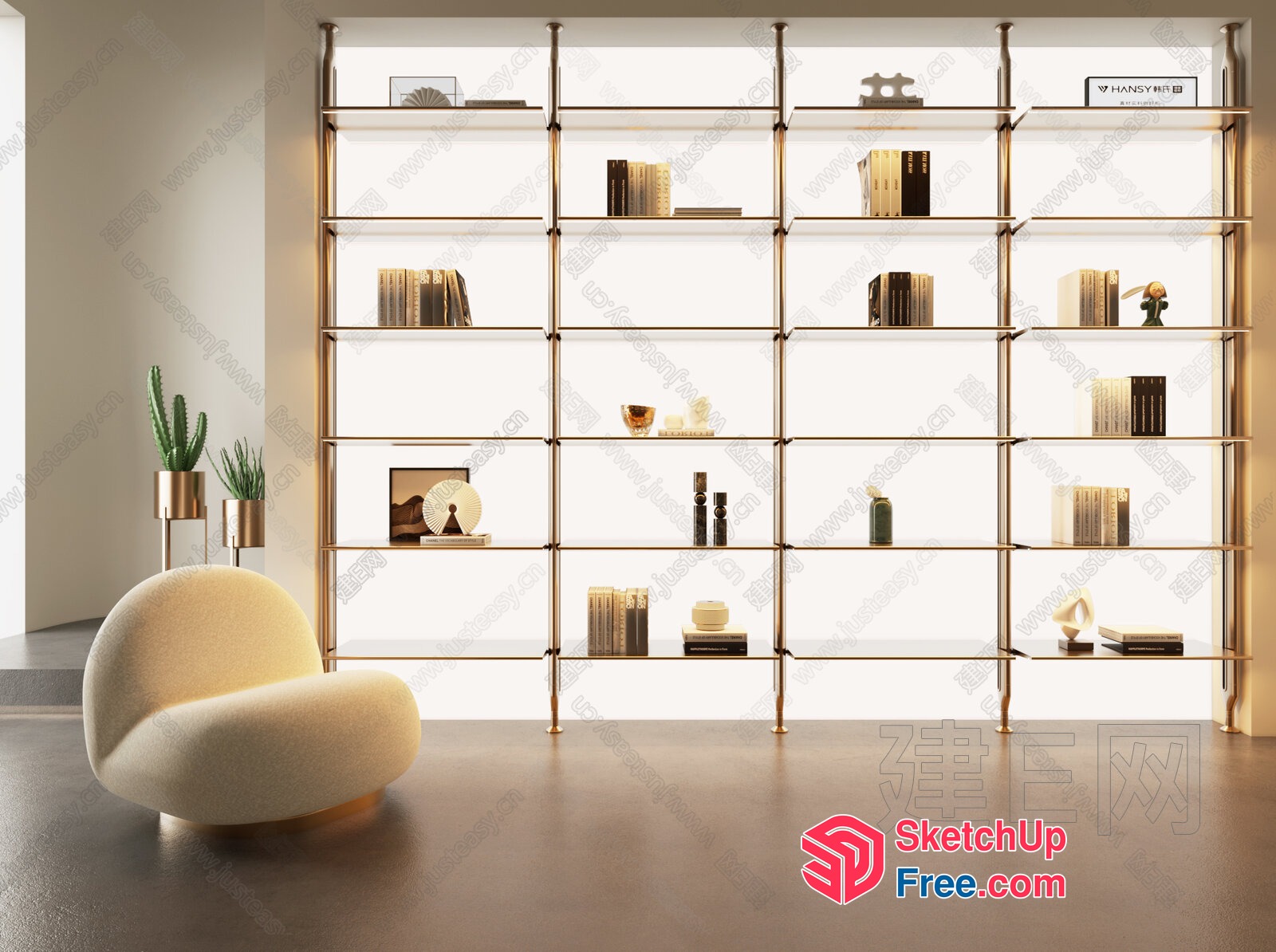 Elegant Minimalist Modern Living Room Bookcase 3D SketchUp File