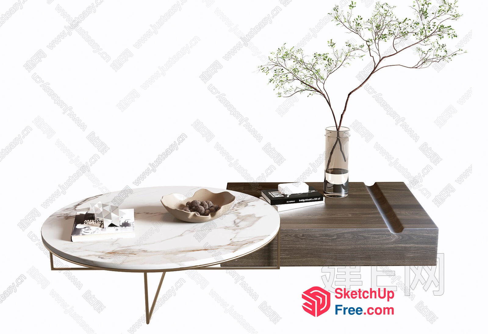Modern Minimalist Living Room Coffee Table And Side Table 3D SketchUp File