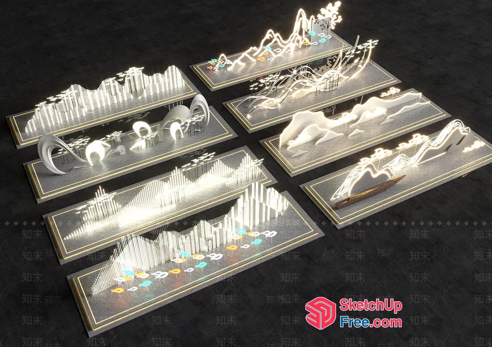 Modern White Architectural Design Elements 3D SketchUp File