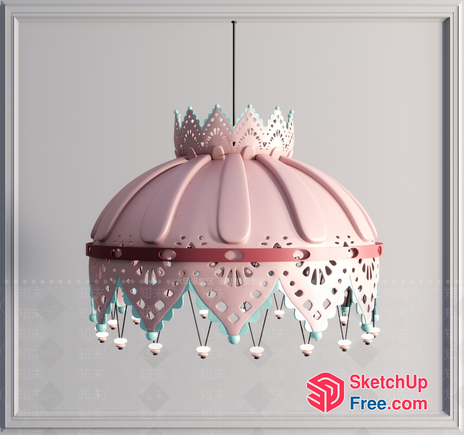 Hanging Decorative Chandelier With Pink And White Design 3D SketchUp File