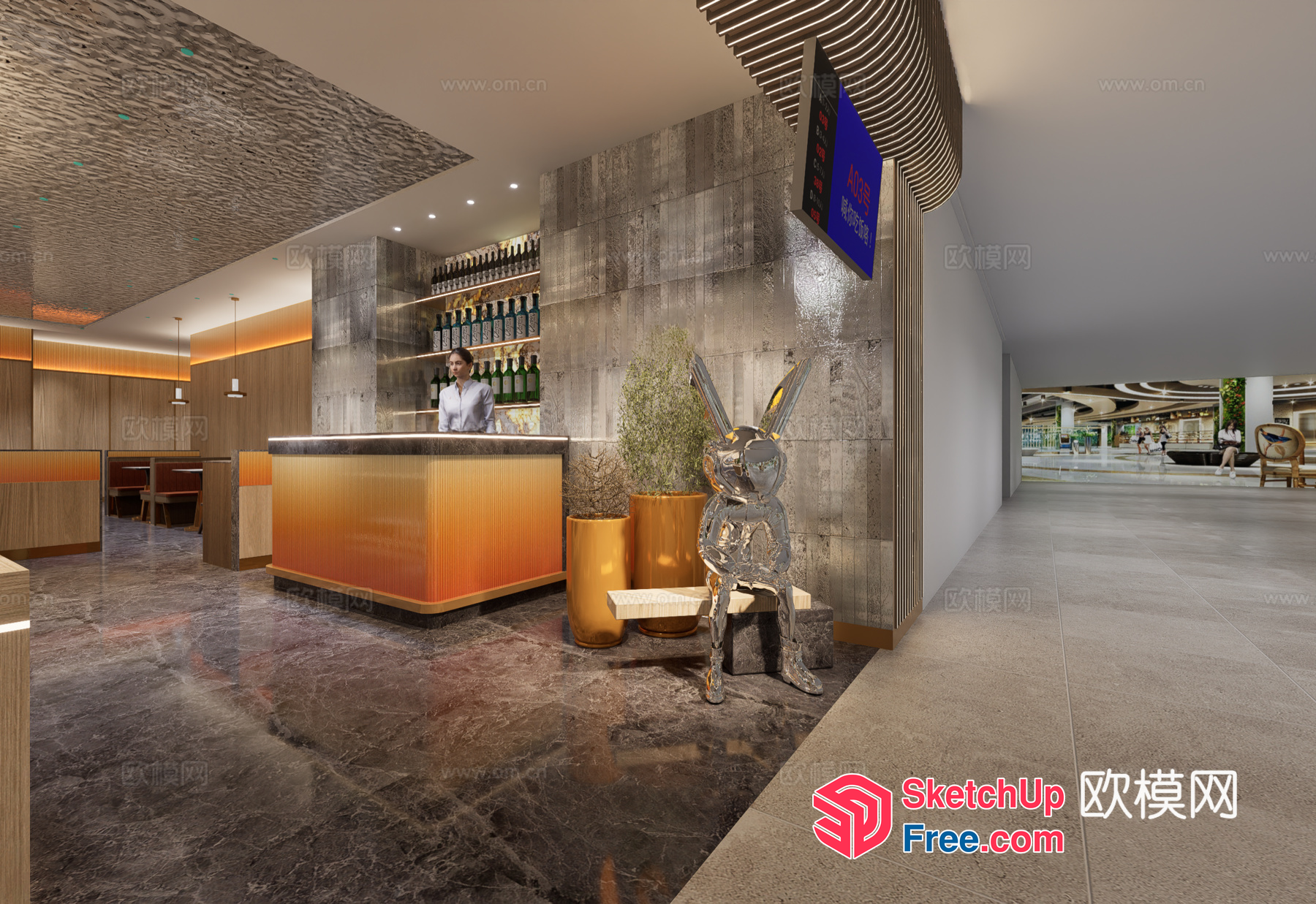 Reception Desk With A Rabbit Statue And A Woman Standing Behind It 3D SketchUp File