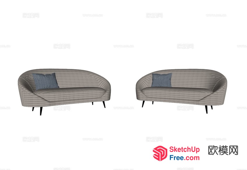 Curved Sofa Set With Pillows 3D SketchUp File