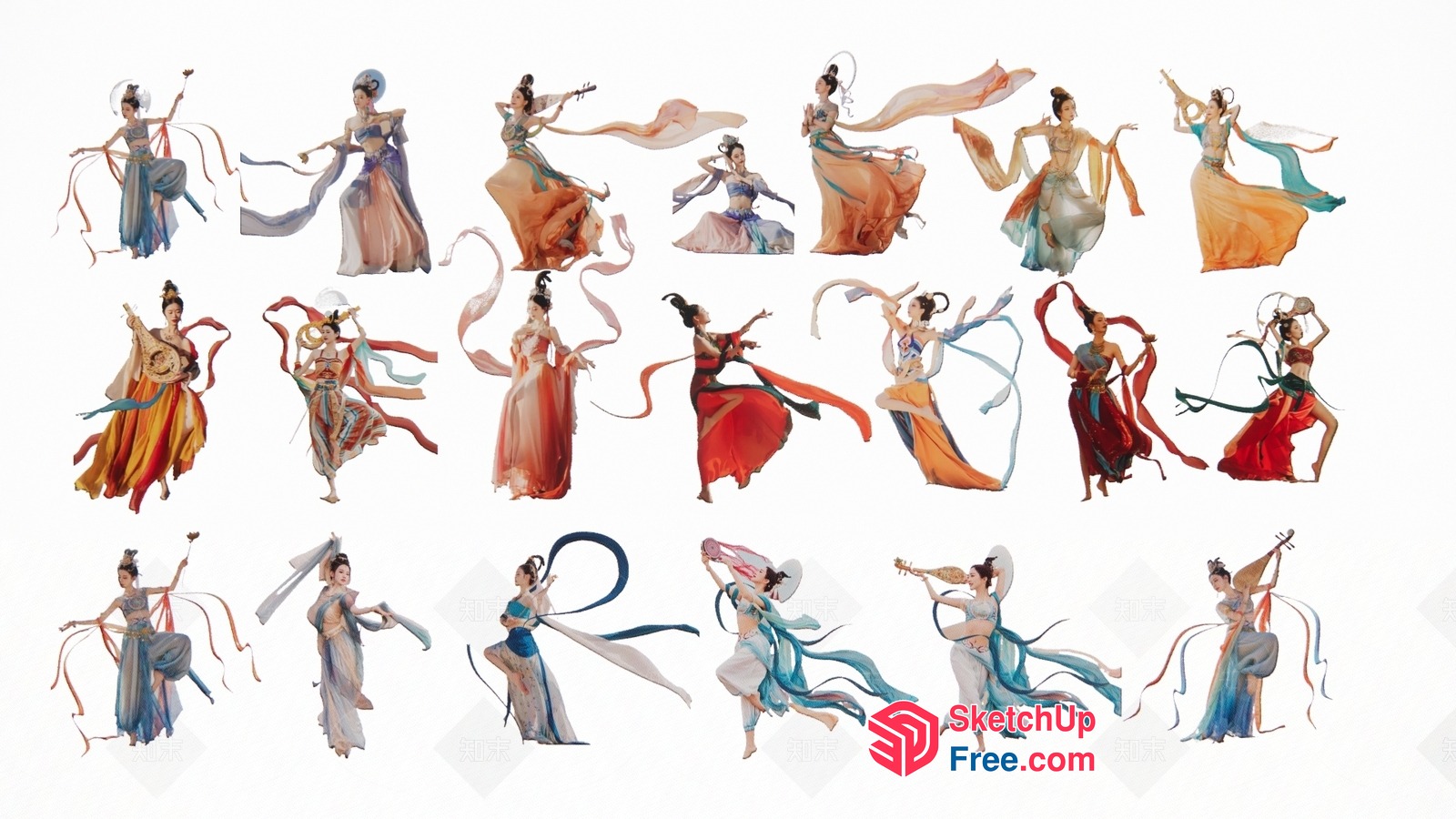 Colorful Dancers In Traditional Chinese Attire 3D SketchUp File