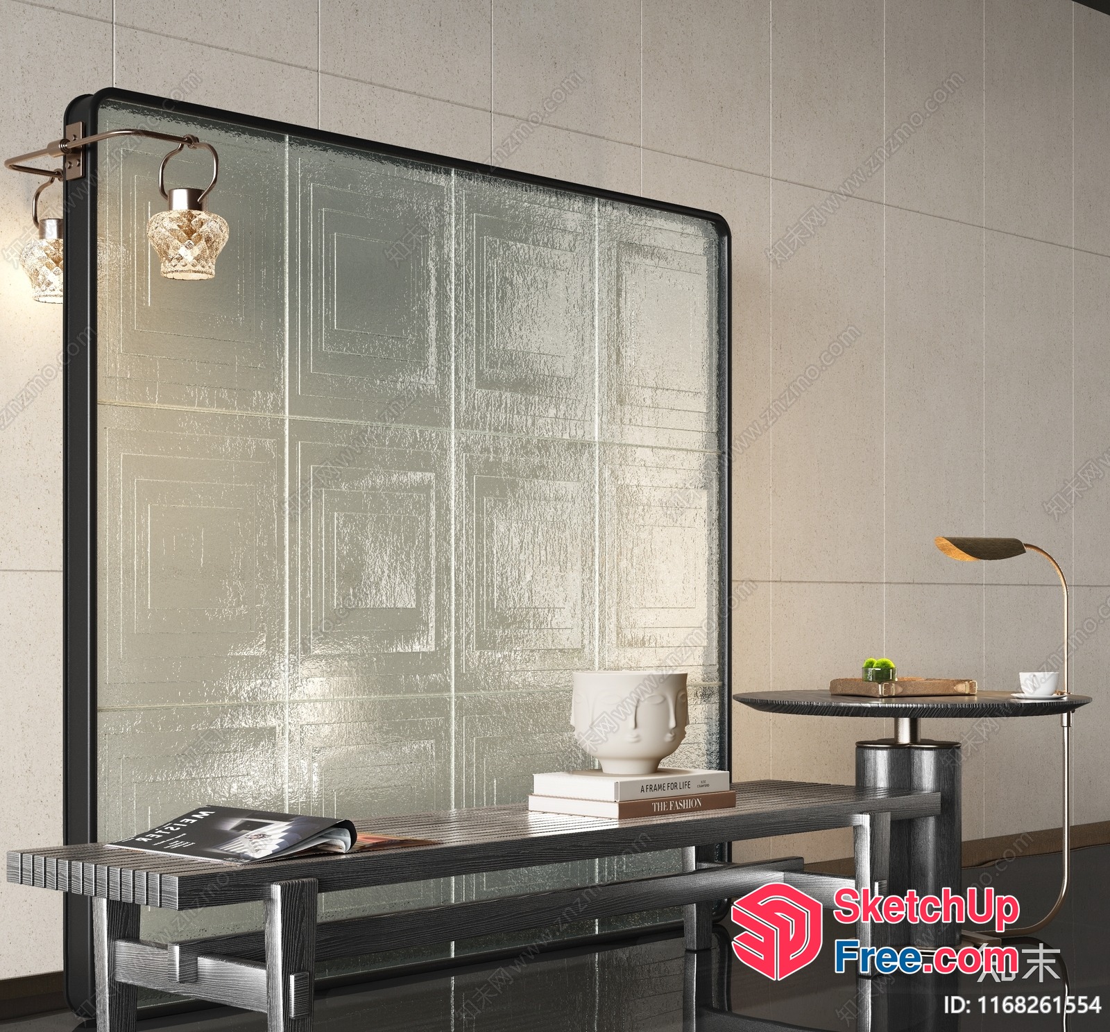 Modern Glass Partition Screen With Furniture 3D SketchUp File