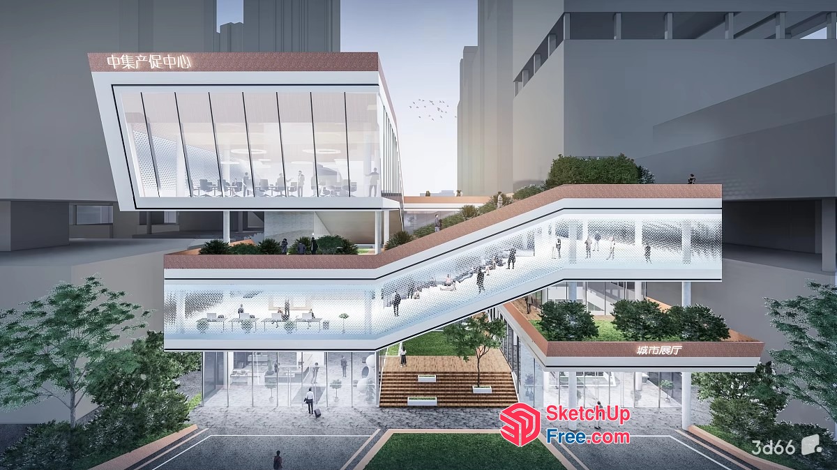 Modern Glass And White Office Building 3D SketchUp File