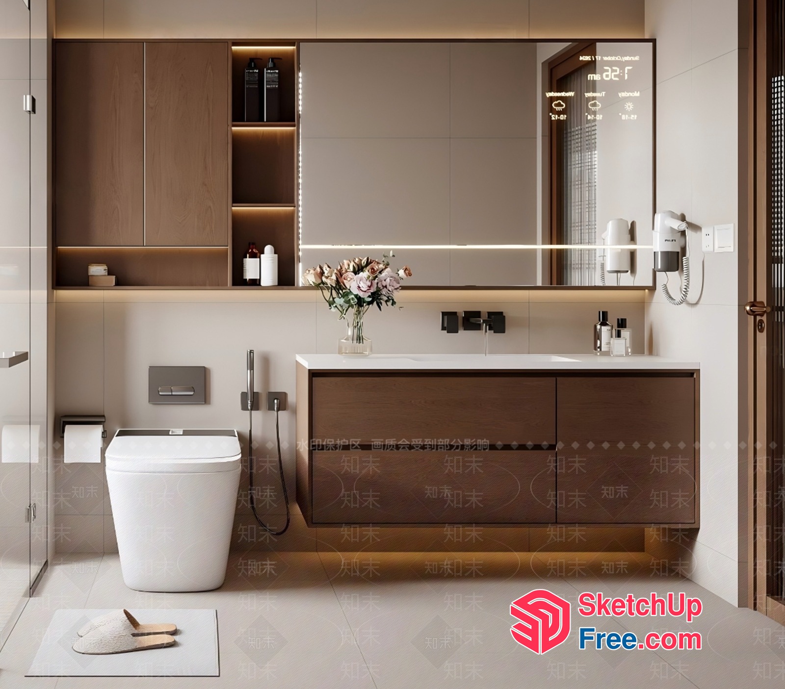 Modern Bathroom Interior With Sleek White And Wood Accents 3D SketchUp File