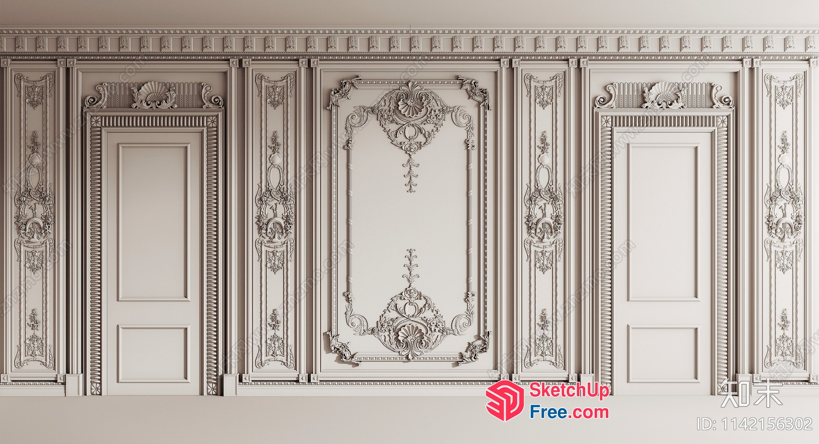 Ornate White Carved Moulding And Door Frames 3D SketchUp File
