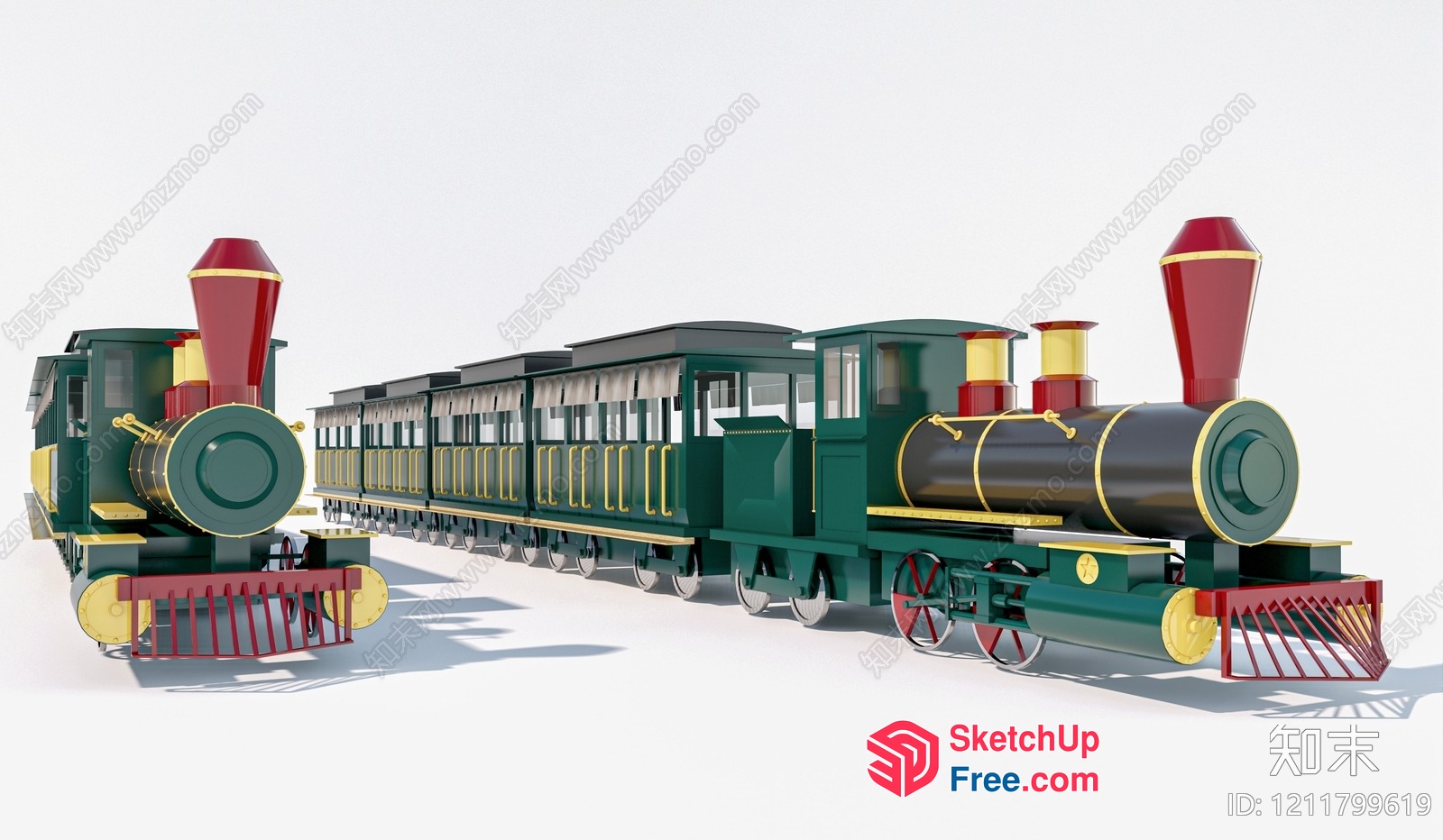 Antique Train Set With Red And Gold Accents 3D SketchUp File