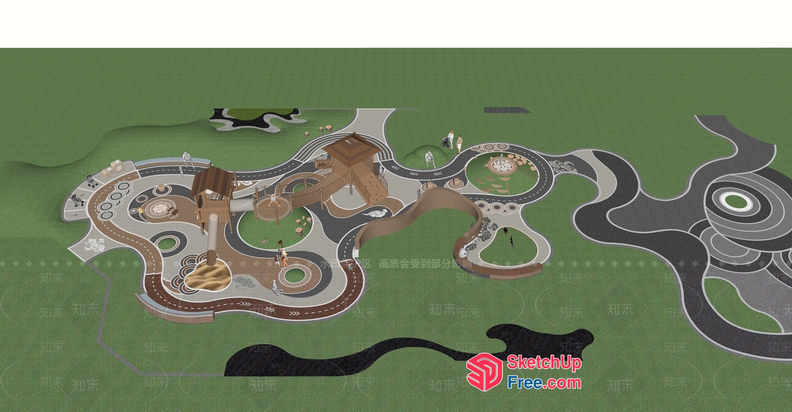 Aerial View Of A Park With A Winding Road And Buildings 3D SketchUp File