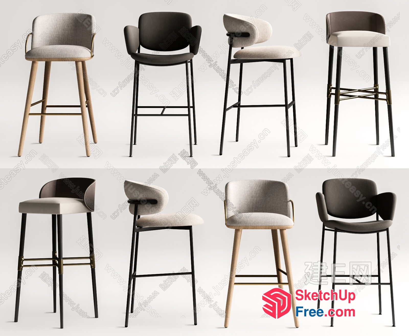 Modern Bar Stools With Wooden Legs 3D SketchUp File