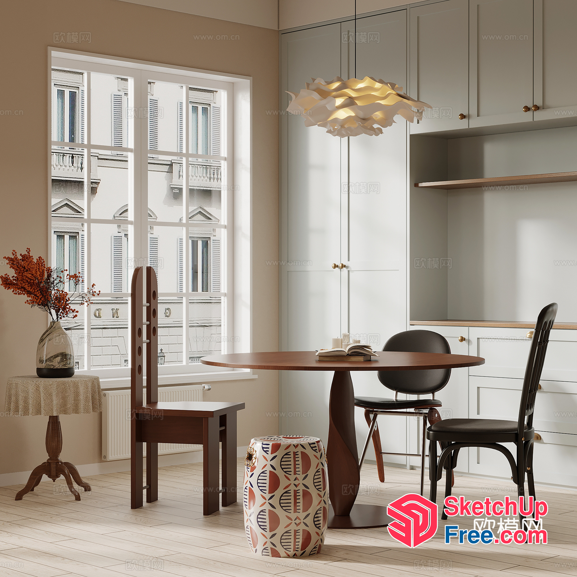 European Style Dining Room With Large Window 3D SketchUp File