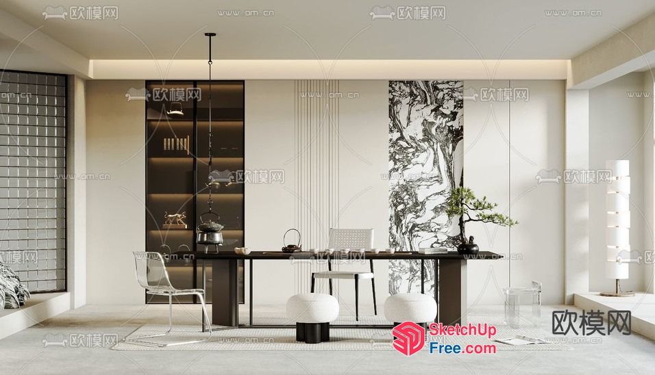 Modern Office Interior With Elegant Desk And Chair 3D SketchUp File