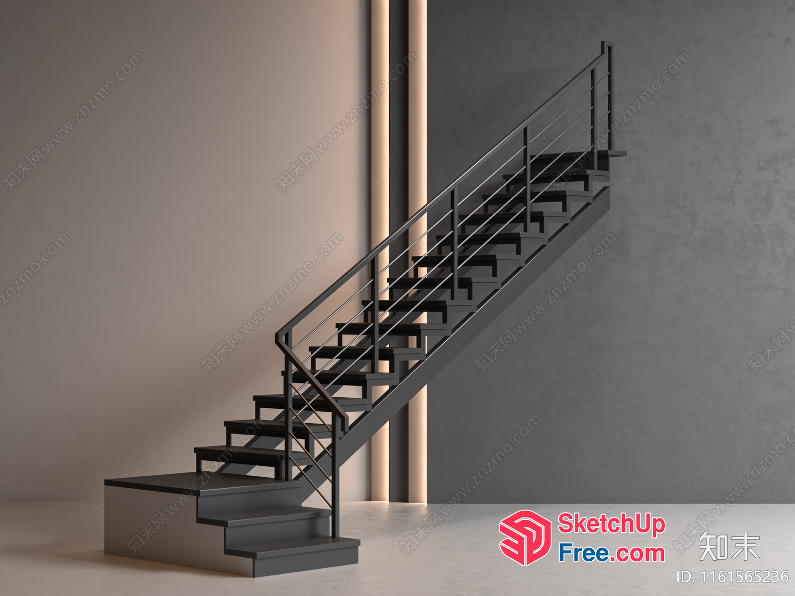 Modern Staircase Design With Railing 3D SketchUp File