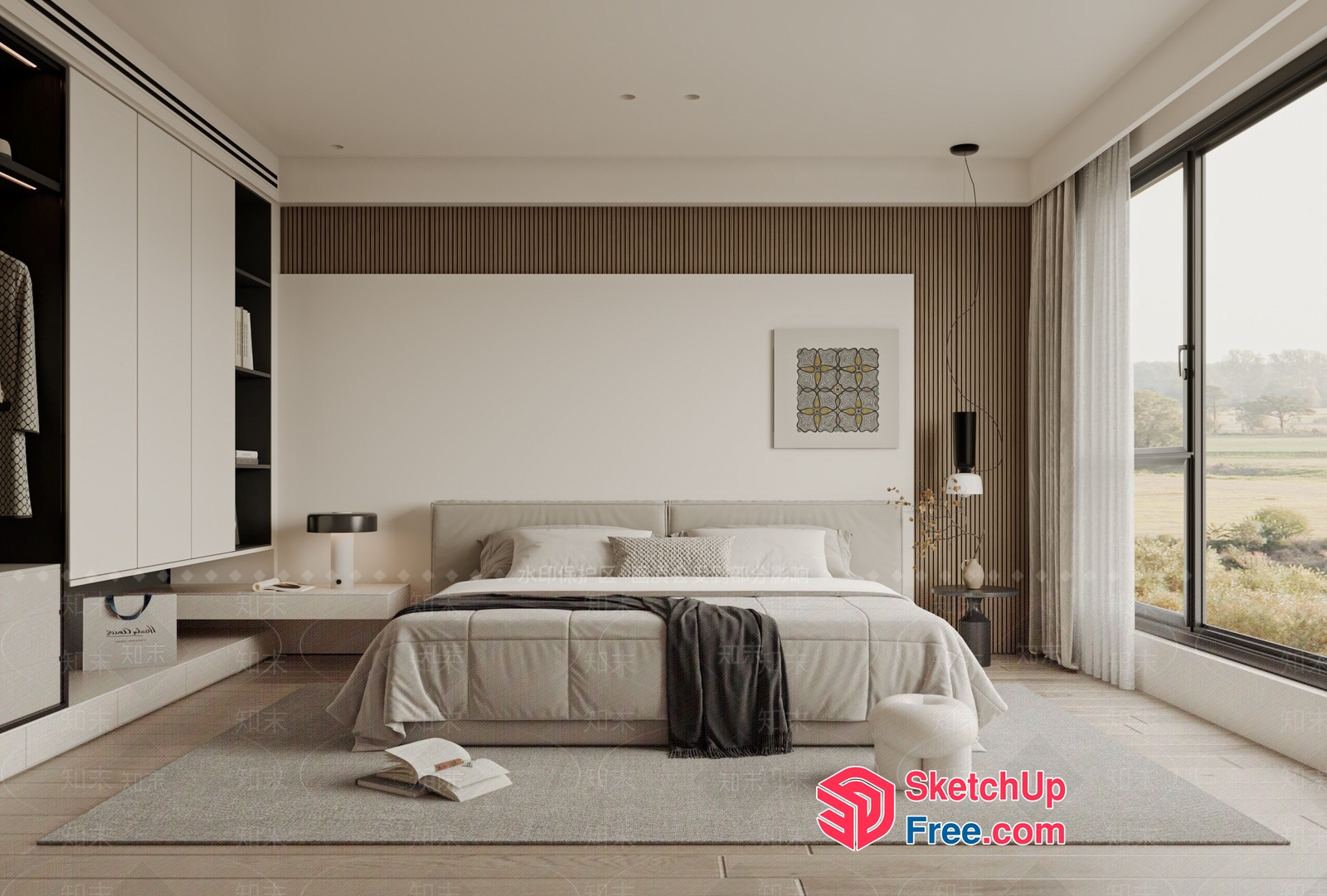 Minimalist Japanese Style Bedroom With Natural Light 3D SketchUp File
