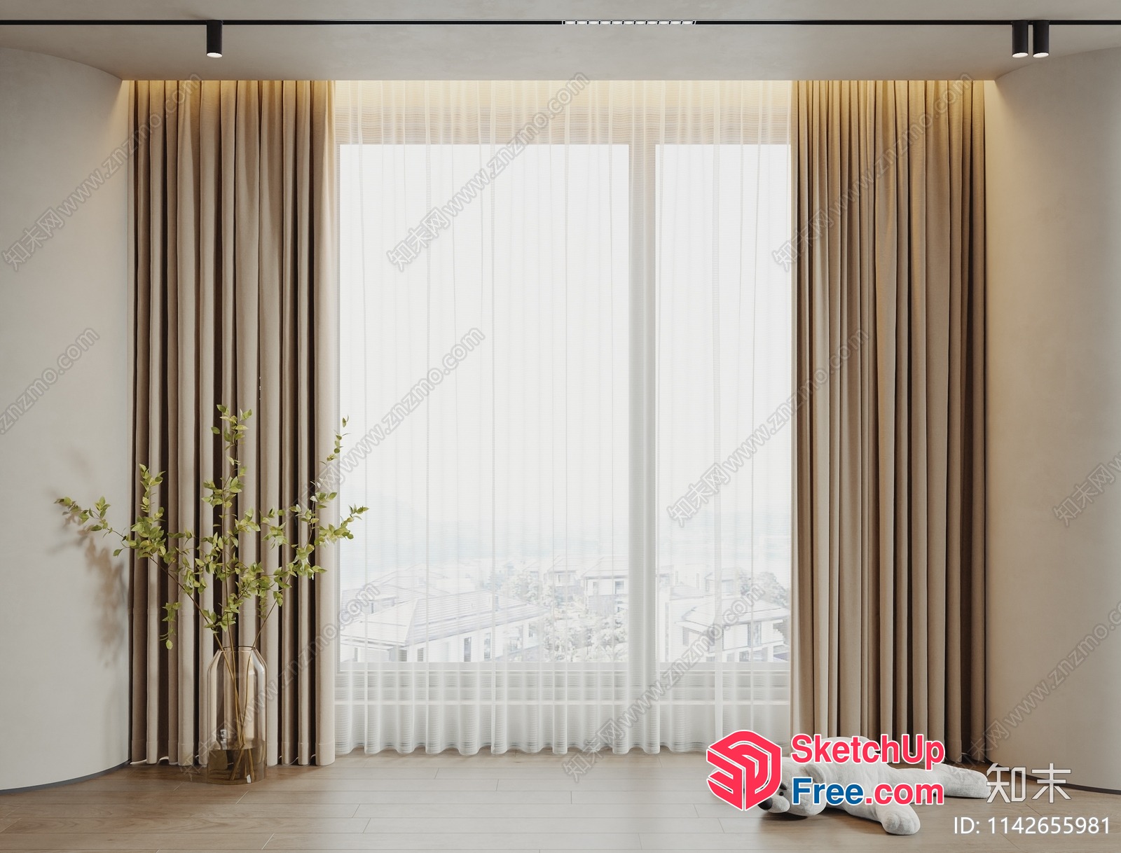 Empty Room With Large Windows And Stuffed Animal On Floor 3D SketchUp File